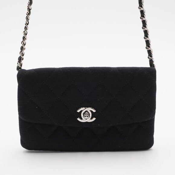 Pre-owned CHANEL Black Jersey Mini Flap Bag - Picture 1 of 5